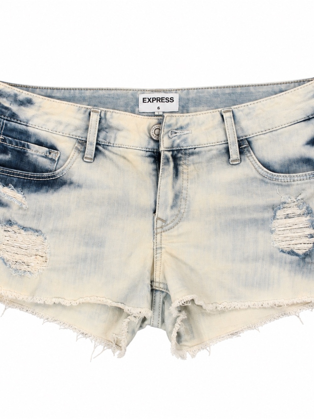 Express Bleached Light Blue Distressed Denim Shorts